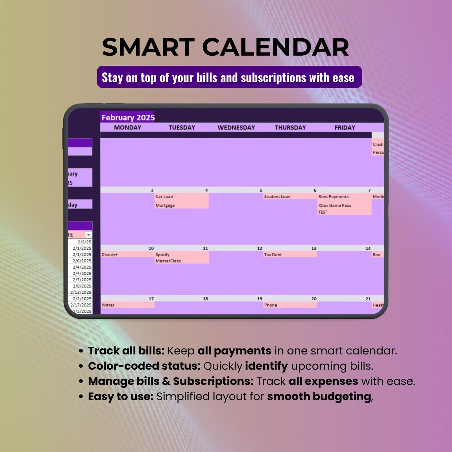 Bills and Subscriptions Tracker - SMARTTEMPLATE CO